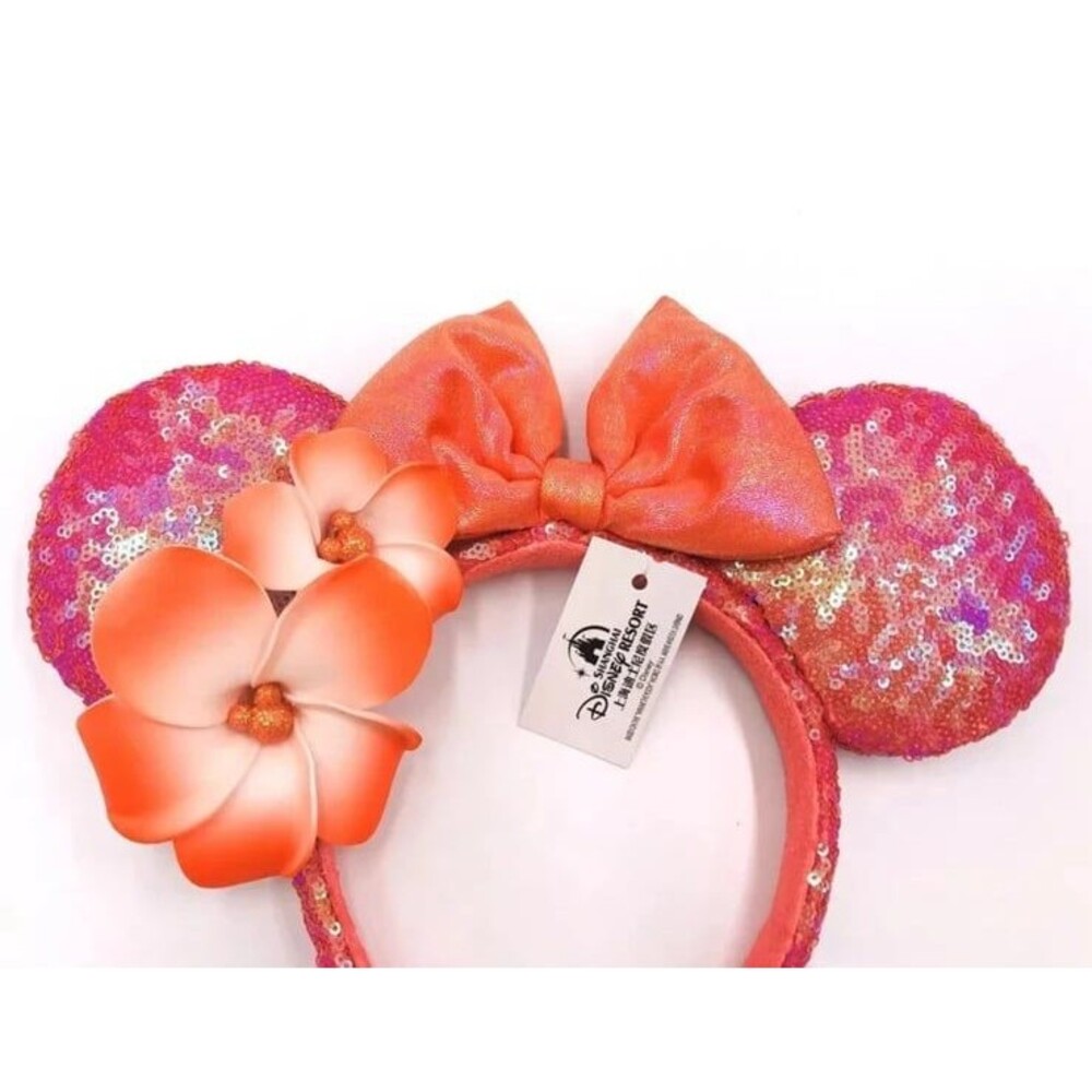 Disney Parks Pink Plumeria Exclusive Aulani Hawaii Minnie Ears Bow Headband - Picture 3 of 3